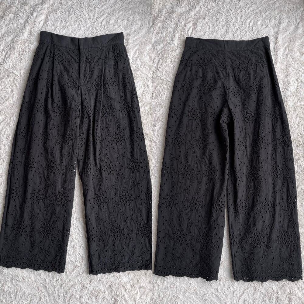 SOLD Zara eyelet lace high rise waist trouser pants cropped ankle trousers black - Picture 12 of 17